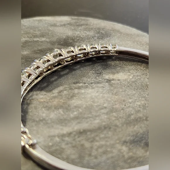 Vintage Aquamarine Sterling Silver Bangle Bracelet Size 7 - Picture 6 of 11